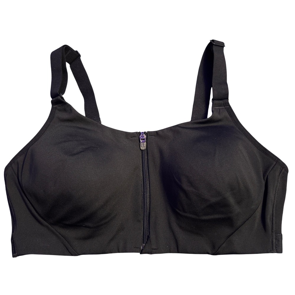 All in Motion Women's Black Front Zip High Support Sports Bra, Size 38B - Picture 1 of 5